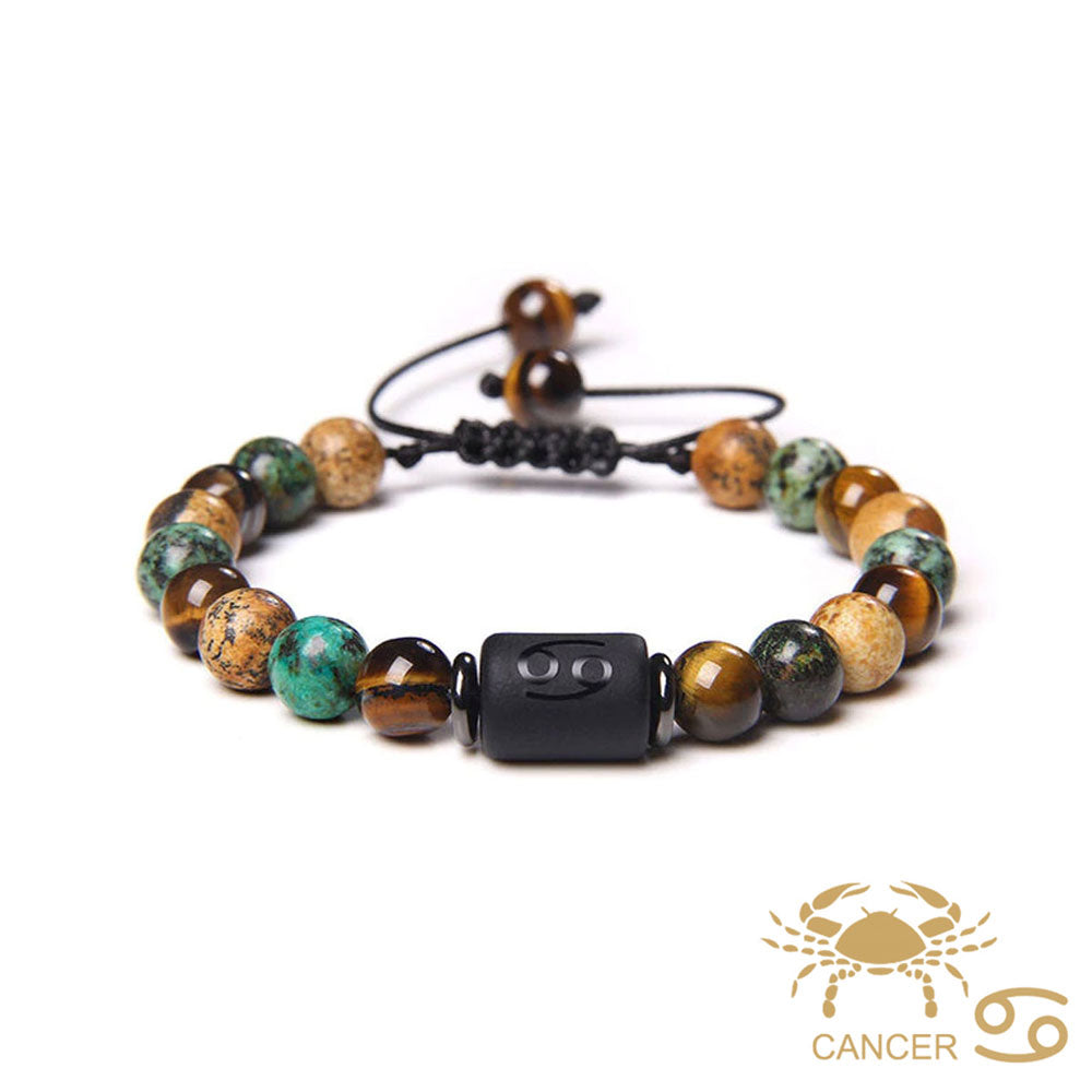 Bracelet Cancer – Oeil de tigre, Turquoise, Jaspe – Cordon ajustable - Voile Vanessa