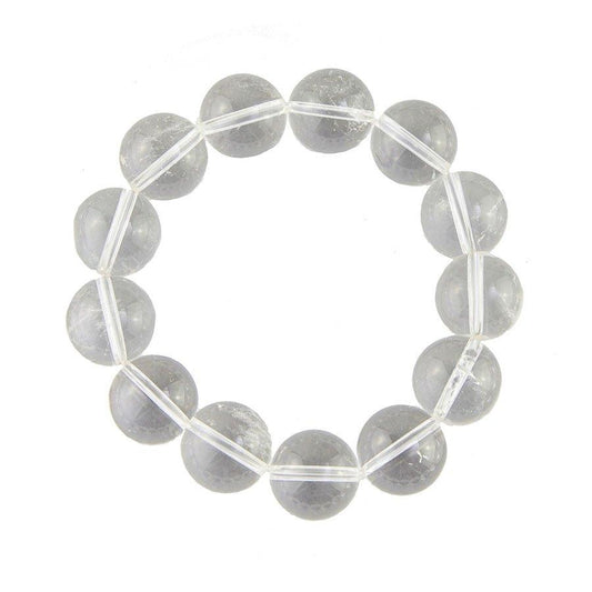 Bracelet Cristal de roche   Pierres boules 14mm