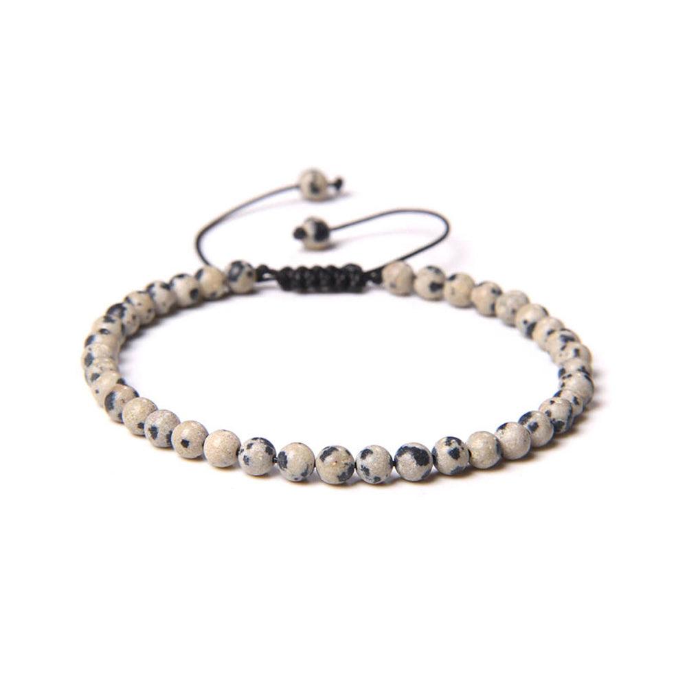 Bracelet Jaspe dalmatien   Pierres boules 4mm cordon ajustable