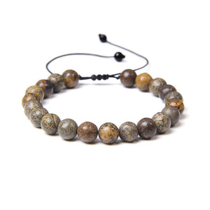 Leopard jasper bracelet 8mm ball stones adjustable cord