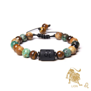 Bracelet Lion – Oeil de tigre, Turquoise, Jaspe – Cordon ajustable