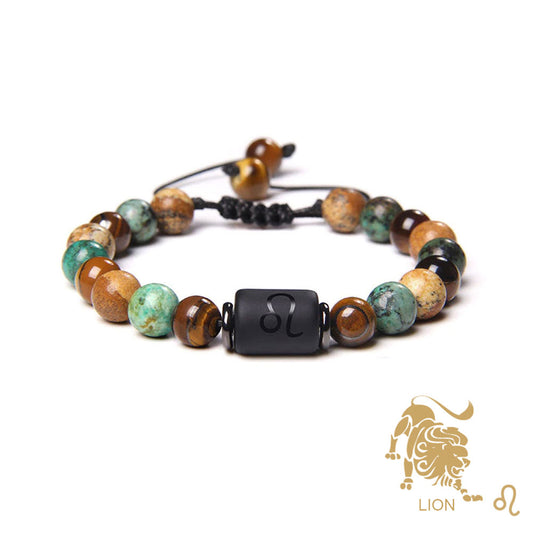 Bracelet Lion – Oeil de tigre, Turquoise, Jaspe – Cordon ajustable - Voile Vanessa