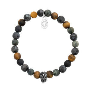 Tiger Eye, Labradorite, Jasper and Skull Bracelet