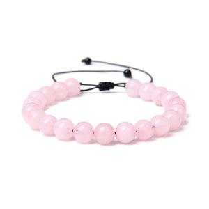 Bracelet Pink Quartz Beads 8mm adjustable cord