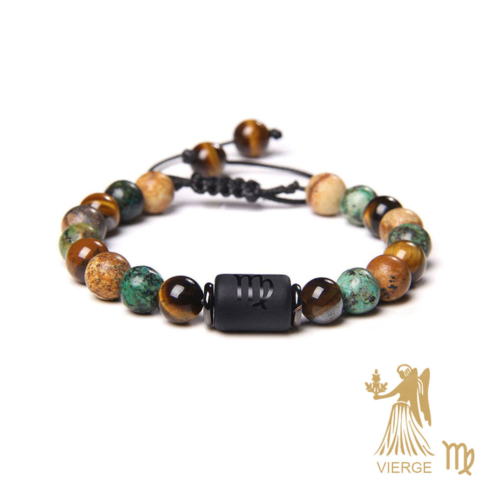 Bracelet Vierge – Oeil de tigre, Turquoise, Jaspe – Cordon ajustable - Voile Vanessa