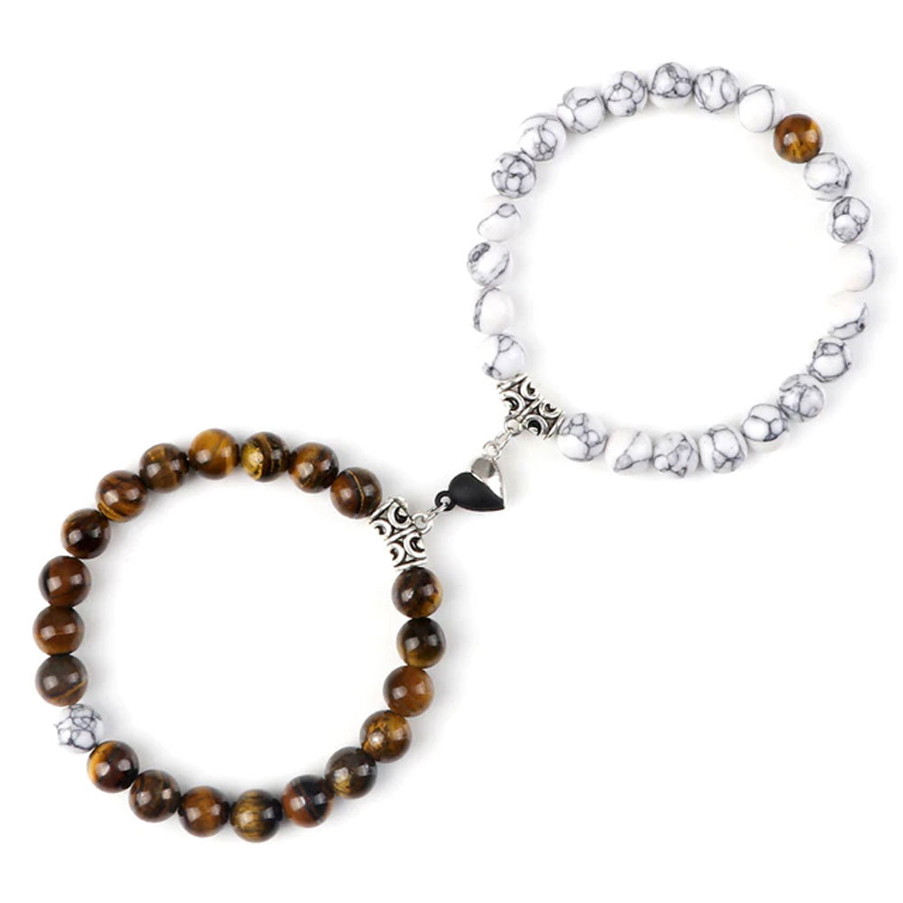 Bracelets de Couple Coeur Yin-Yang Oeil de tigre et Howlite 19cm - Voile Vanessa