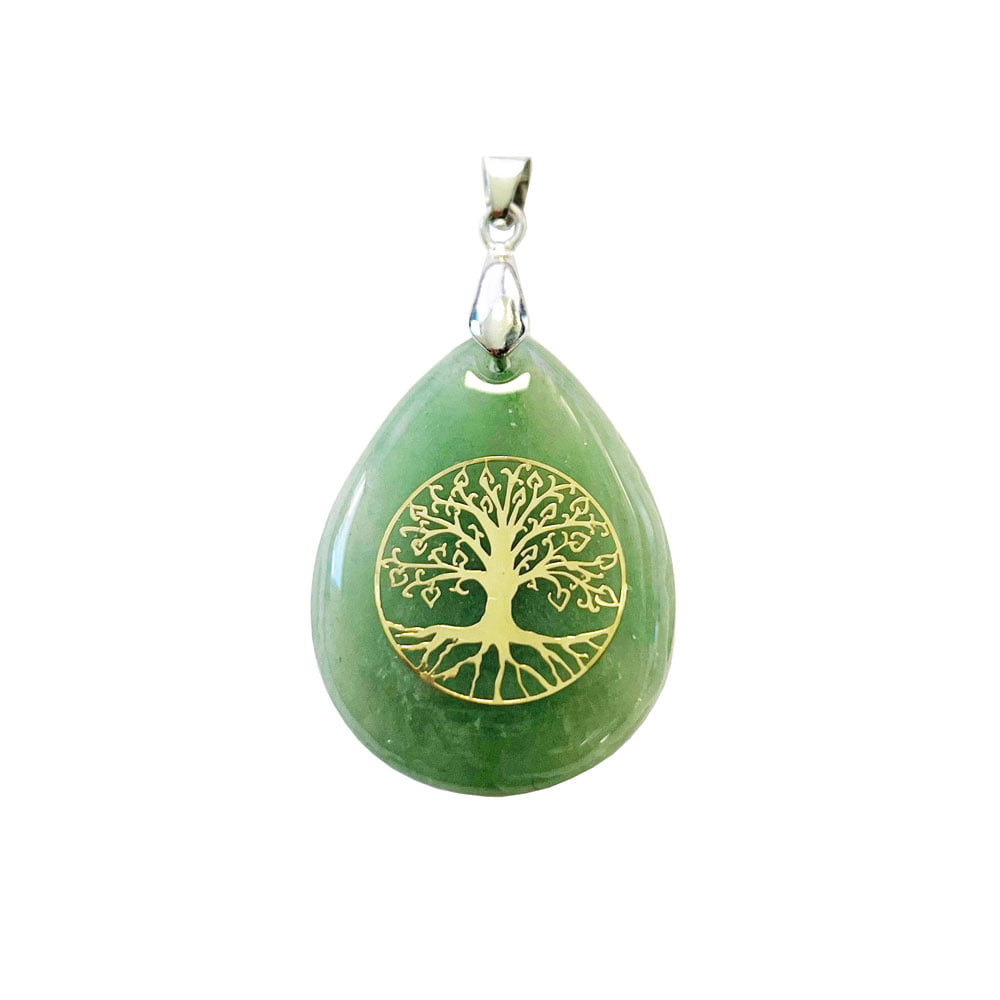 Pendentif Aventurine verte Goutte Arbre de vie - Voile Vanessa