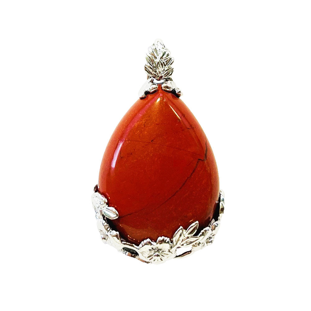 Pendentif Jaspe rouge Goutte fleurie - Voile Vanessa