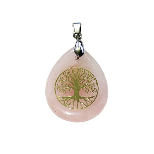 Pendentif Quartz rose Goutte Arbre de vie - Voile Vanessa