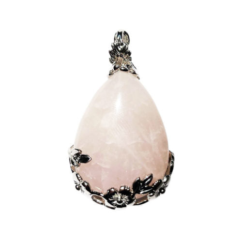 Pendentif Quartz rose Goutte fleurie - Voile Vanessa